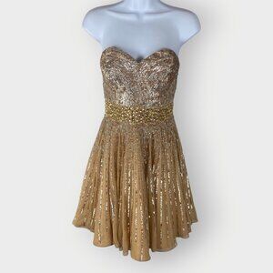 Sherri Hill Formal Dress | Champagne Silk | Sequin Beaded | HOCO Prom Party